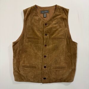 Vintage 90s Banana Republic L Genuine Leather Vest Suede Western‎ Cowboy Utility